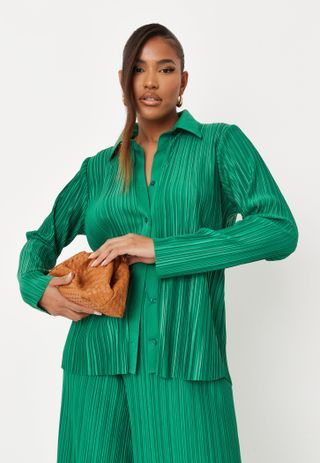 Missguided + Green Co Ord Plisse Shirt