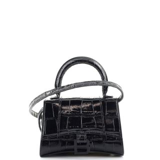 Balenciaga + Hourglass Top Handle Bag Crocodile Embossed Leather Mini