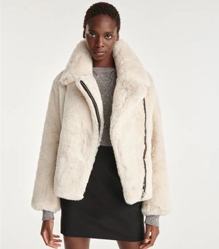 The Kooples + White Faux Fur Coat With Leather
