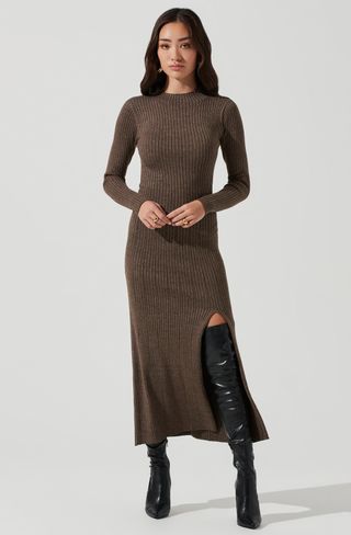 Astr the Label + Long Sleeve Hi Slit Midi Sweater Dress