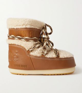 Chloé + Moon Boots + Leather and Shearling Snow Boots