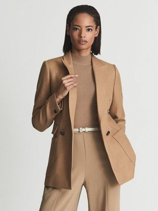Reiss + Camel Larsson Double Breasted Twill Blazer