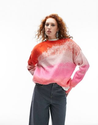Topshop + Knitted Ombre Oversized Jumper in Multi