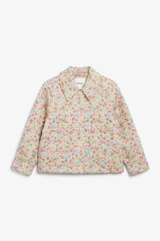 Monki + Pink Floral Cropped Padded Jacket