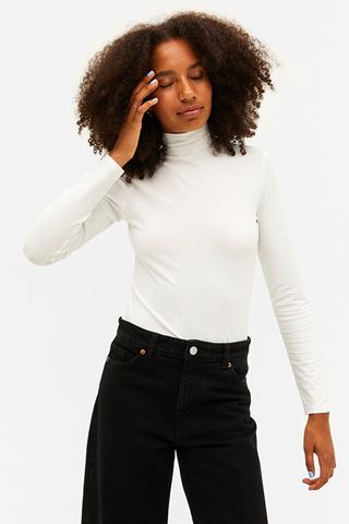 Monki + White Stretchy Turtleneck Top