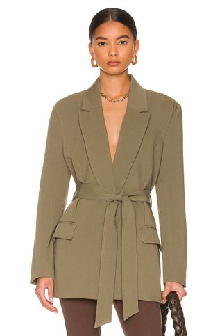 Bardot + Belted Blazer in Khaki