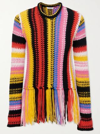Chloé + Striped Macramé Cashmere and Wool-Blend Sweater