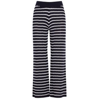 Red Valentino + Navy Striped Open-Knit Trousers