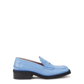 Ganni + Light Blue Leather Loafers