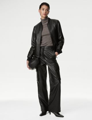 Autograph + Leather Cargo Wide Leg Trousers