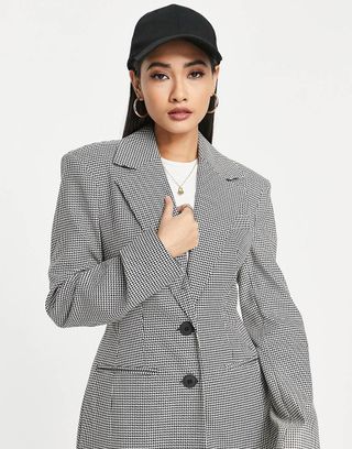 River Island + Houndstooth Check Nipped Dad Blazer