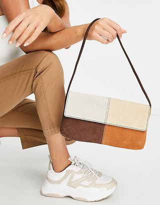 ASOS Design + Patchwork Suede Shoulder Bag With Flap