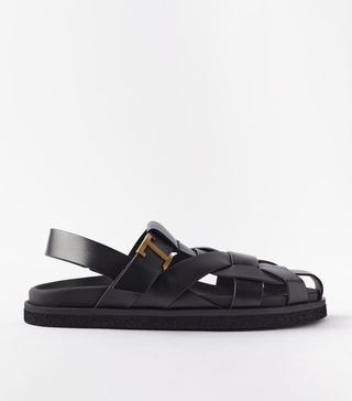 Tod's + T-Buckle Woven-Leather Sandals