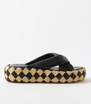 Clergerie + Andrew 50 Leather and Raffia Flatform Sandals