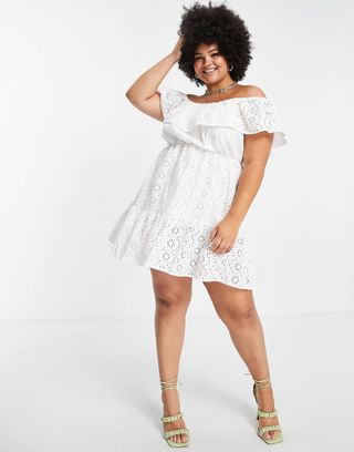 In the Style + Jac Jossa Embroidered Off Shoulder Smock Dress in White