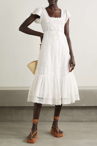 LoveShackFancy + Charles Broderie Anglaisee Cotton-Voilee Midi Dress