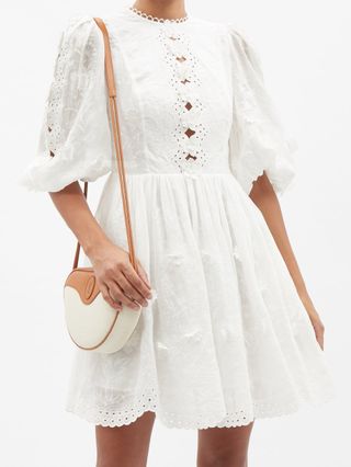 Zimmermann + Rosa Floral-Embroidered Ramie-Voile Mini Dress