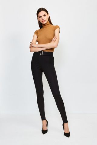 Karen Millen + Ponte Belted High Waist Skinny Trousers
