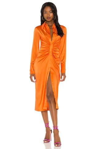 Kim Shui + Silk Maxi Ruched Dress in Orange