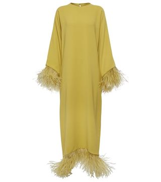 Valentino + Feather-Trimmed Silk Midi Dress