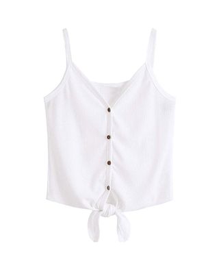 Romwe + Button Up Sleeveless Tie Front T-Shirt