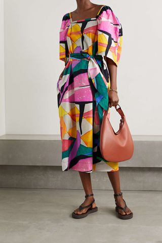 Mara Hoffman + Sara Belted Printed Organic Cotton-Poplin Midi Dress