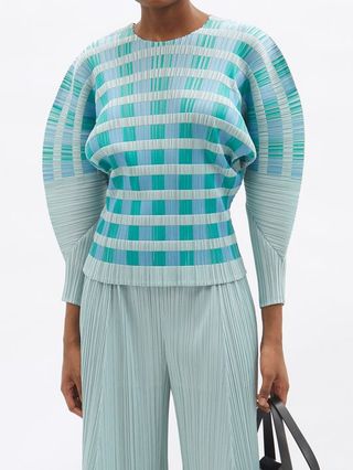 Pleats Please Issey Miyake + Striped Technical-Pleated Jersey Top