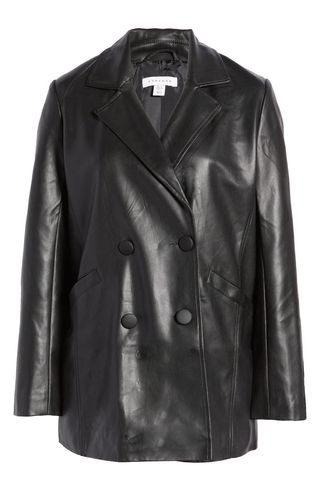 Topshop + Double Breasted Faux Leather Blazer