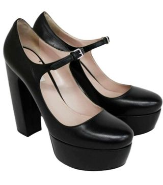 Miu Miu + Ladies Black Leather Mary Jane Platform Heels