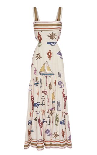 Alémais + Ships Ahoy Printed Ramie Midi Dress