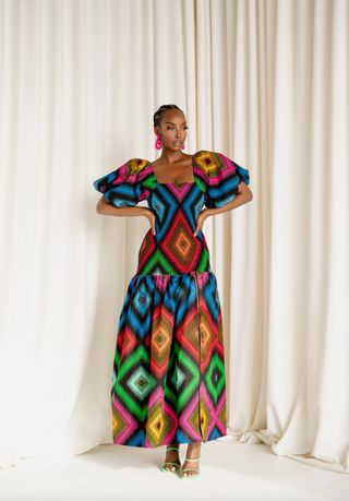 Ofuure + Lumi African Print Smocked Body Maxi Dress