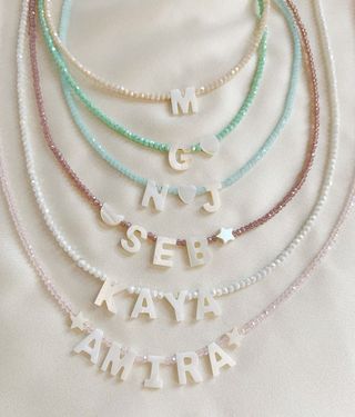 Etsy + Beaded Necklace With Mother of Pearl Shell Letter Beads
