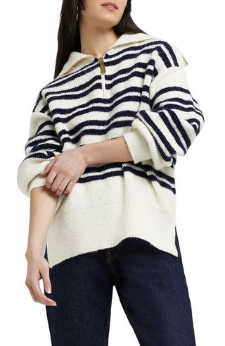 River Island + Stripe Half Zip Sweater