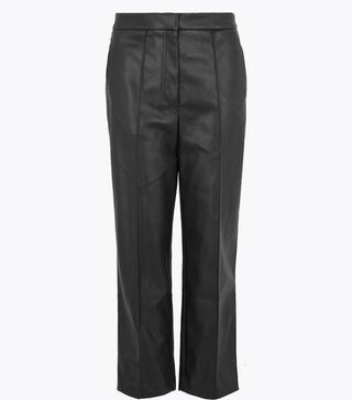 M&S Collection + Faux Leather Straight Leg 7/8 Trousers