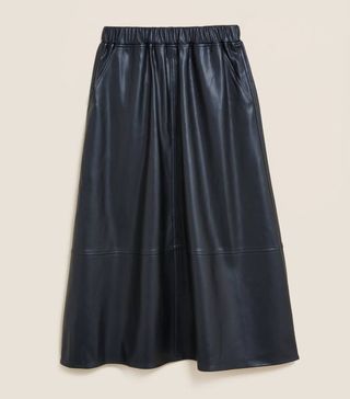 M&S Collection + Faux Leather Midi A-Line Circle Skirt