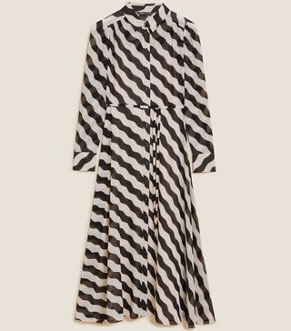 M&S Collection + Striped Tie Front Midi Shirt Dress