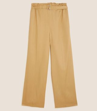 M&S Collection + Pure Tencel Belted Wide Leg Trousers