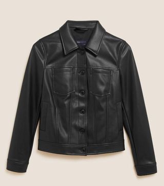 M&S Collection + Faux Leather Trucker Jacket