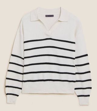 M&S Collection + Striped Polo Neck Relaxed Jumper