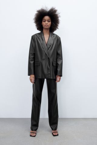 Zara + Faux Leather Oversized Blazer