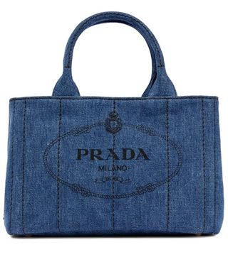 Prada + Logo-Printed Denim Tote