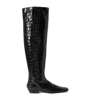 Totême + Croc-Effect Leather Over-the-Knee Boots