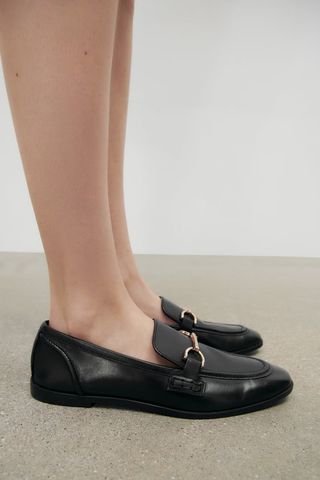 Zara + Flat Soft Leather Loafers