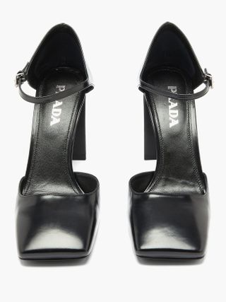 Prada + Black Square-Toe Leather Mary Jane Pumps
