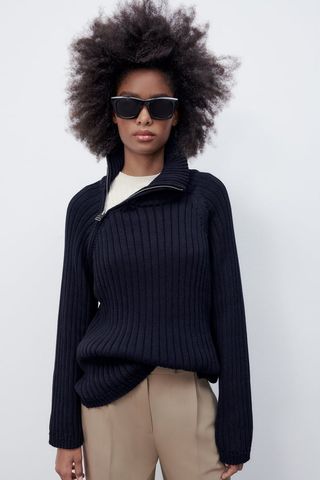 Zara + Knit Sweater With Side Zip