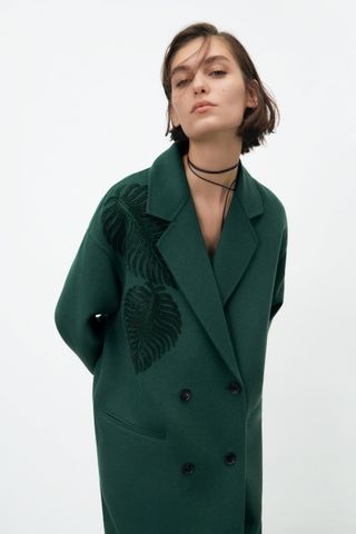 Zara + Embroidered Oversize Coat
