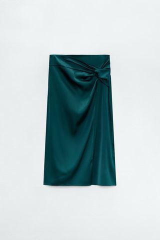 Zara + Satin Skirt With Knotted Detail