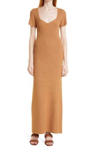 Staud + Camden Ribbed Sweetheart Neck Midi Dress