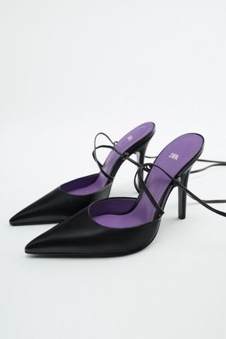 Zara + Lace Up Heeled Leather Shoes