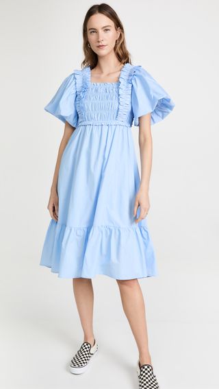 English Factory + Ruffled Smocked Midi Dress